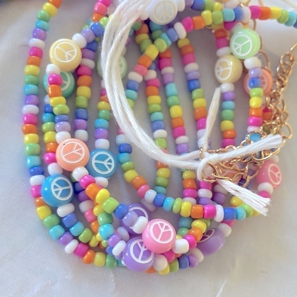 Handmade Beaded Necklace with Peace Signs | A10 - Picture 2 of 8